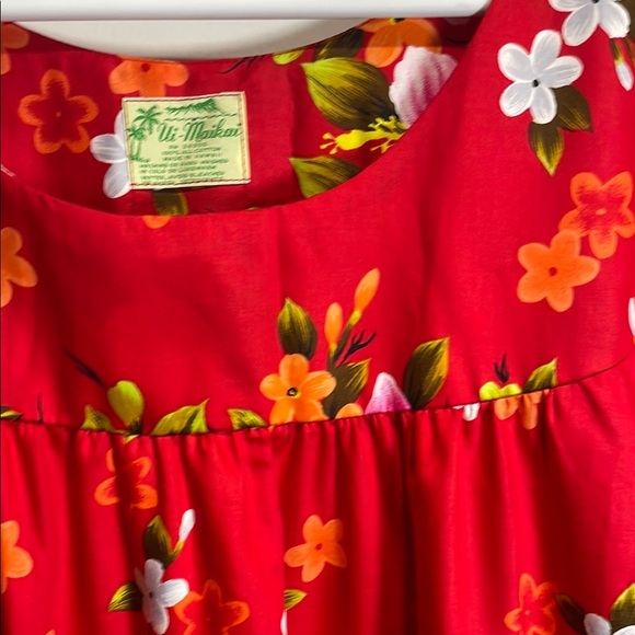 Ui Maika Vintage 60s Red Hawaiian Maxi Sundress 100% cotton - Picture 4 of 9